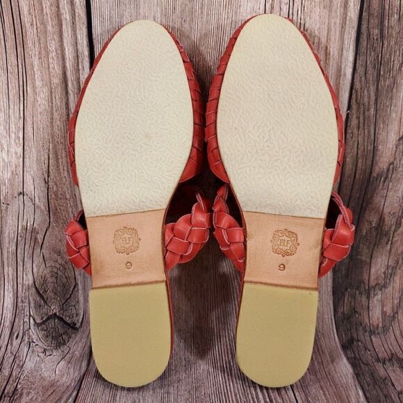 Elf Sea Escape Slide Sandals Womens Size 9 Made By Hand Red Leather - Picture 11 of 12